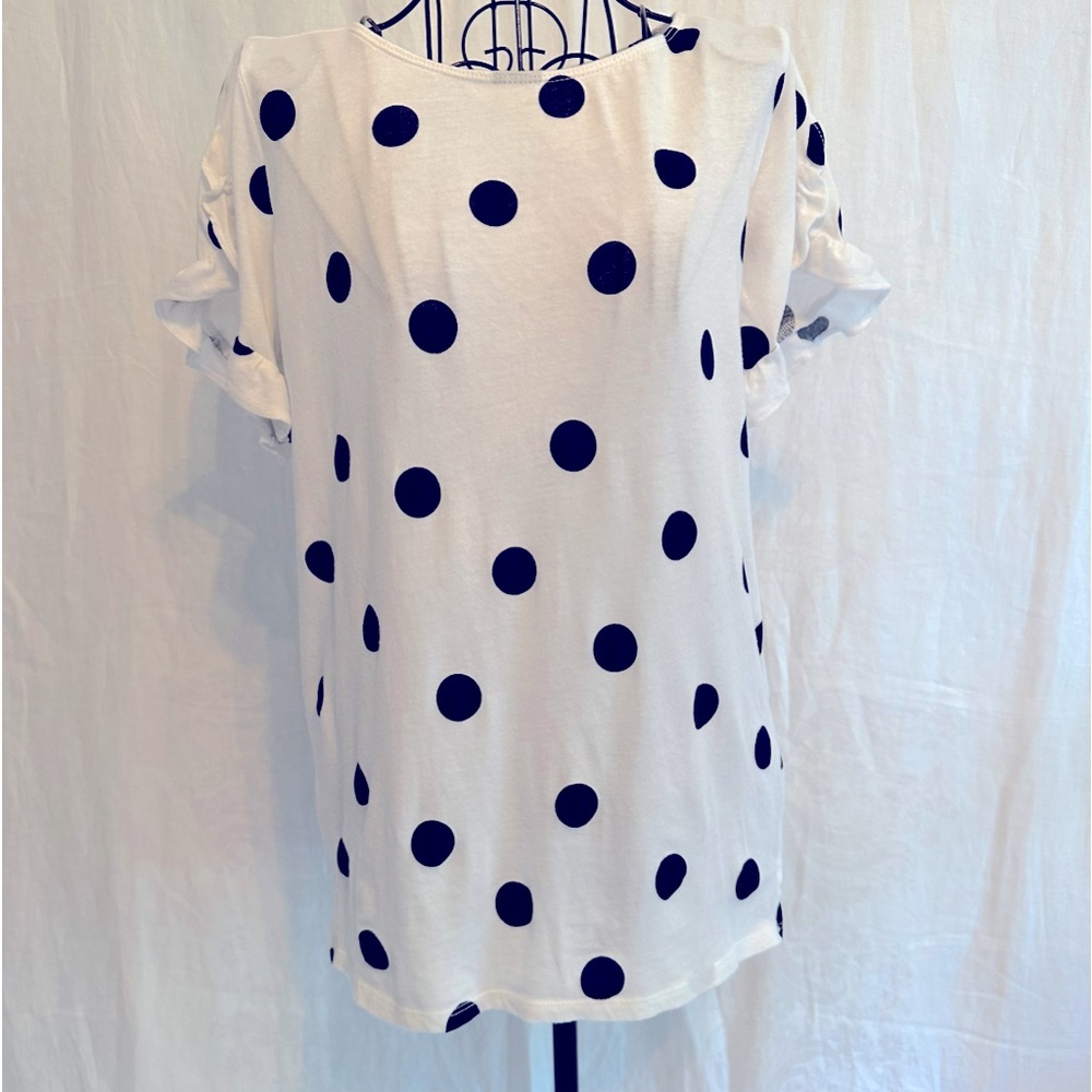Loft x sm shirt. White w black polka dots. Flutter sleeves. 24” long 17” wide